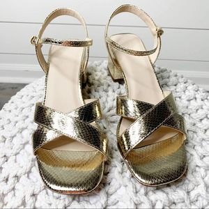 HALSTON Snake Embossed Sandal Metallic Gold Size 8